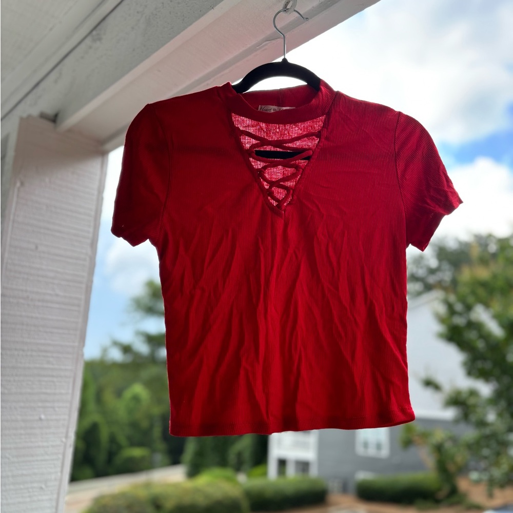 Heart & Hips Red Crop Cut Out T-Shirt